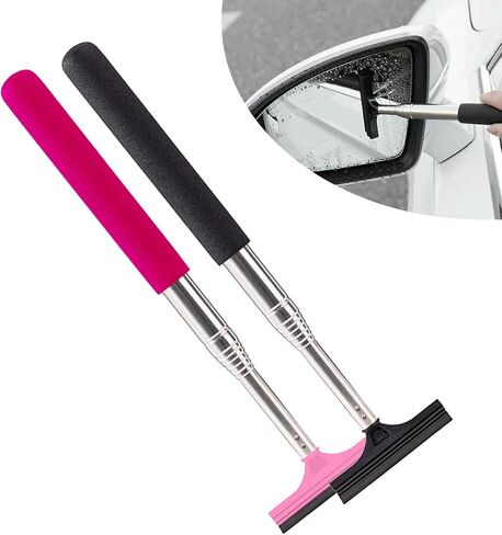 1 PC Retractable Rear View Mirror Wiper for Car, 98cm/38.6inch Long Handle Car Cleaning Tool Mirror Glass Mist Cleaner, Car Glass Clean Tool for Cleaning Rain, Snow, Fog (Red) in Saudi Arabia