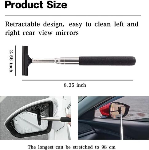 1 PC Retractable Rear View Mirror Wiper for Car, 98cm/38.6inch Long Handle Car Cleaning Tool Mirror Glass Mist Cleaner, Car Glass Clean Tool for Cleaning Rain, Snow, Fog (Red) in Saudi Arabia