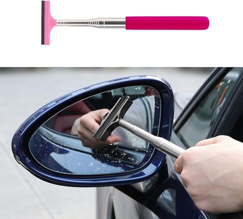 1 PC Retractable Rear View Mirror Wiper for Car, 98cm/38.6inch Long Handle Car Cleaning Tool Mirror Glass Mist Cleaner, Car Glass Clean Tool for Cleaning Rain, Snow, Fog (Red) in Saudi Arabia