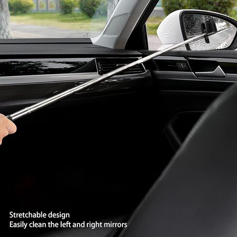 1 PC Retractable Rear View Mirror Wiper for Car, 98cm/38.6inch Long Handle Car Cleaning Tool Mirror Glass Mist Cleaner, Car Glass Clean Tool for Cleaning Rain, Snow, Fog (Red) in Saudi Arabia