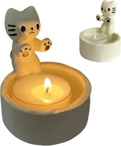 Cat Candle Holder Warming Paws Cartoon Kitten Candle Holder Cute Cat Scented Small Mini Tea Light Candle Holders Tangcii Cat Decor for Cat Lover Gift for Girl Women (Calico cat) in Kuwait