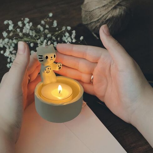 Cat Candle Holder Warming Paws Cartoon Kitten Candle Holder Cute Cat Scented Small Mini Tea Light Candle Holders Tangcii Cat Decor for Cat Lover Gift for Girl Women (Calico cat) in Kuwait