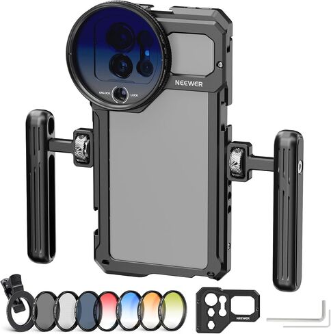 NEEWER S23 Ultra Phone Cage Video Rig with Dual Side Handle Grips, 17mm Thread & M Mount Lens Backplanes, 67mm Filter Adapter, Phone Stabilizer for Samsung Galaxy S23 Ultra Video Recording Filming in Saudi Arabia