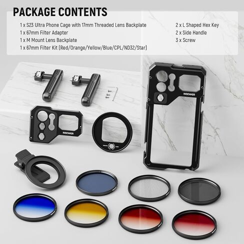 NEEWER S23 Ultra Phone Cage Video Rig with Dual Side Handle Grips, 17mm Thread & M Mount Lens Backplanes, 67mm Filter Adapter, Phone Stabilizer for Samsung Galaxy S23 Ultra Video Recording Filming in Saudi Arabia
