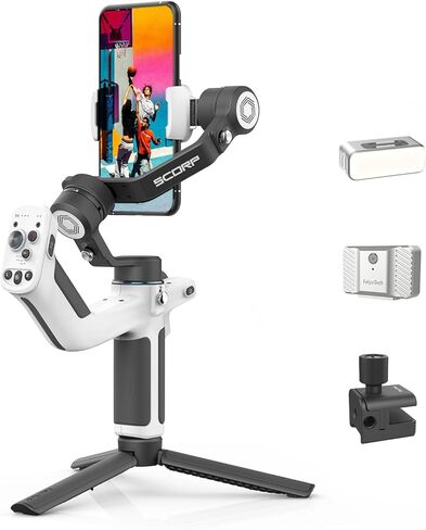 مجموعة Feiyu SCORP Mini P، مثبت انحراف للهاتف الذكي مع حامل توسيع مستشعر تتبع الضوء المغناطيسي، انحراف للهاتف ثلاثي المحاور لهاتف iPhone وAndroid ومقبض حبال متكامل 520 جرام أقصى حمولة in Kuwait