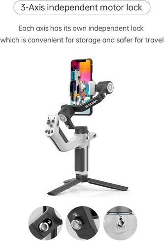 مجموعة Feiyu SCORP Mini P، مثبت انحراف للهاتف الذكي مع حامل توسيع مستشعر تتبع الضوء المغناطيسي، انحراف للهاتف ثلاثي المحاور لهاتف iPhone وAndroid ومقبض حبال متكامل 520 جرام أقصى حمولة in Kuwait