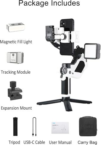 مجموعة Feiyu SCORP Mini P، مثبت انحراف للهاتف الذكي مع حامل توسيع مستشعر تتبع الضوء المغناطيسي، انحراف للهاتف ثلاثي المحاور لهاتف iPhone وAndroid ومقبض حبال متكامل 520 جرام أقصى حمولة in Kuwait