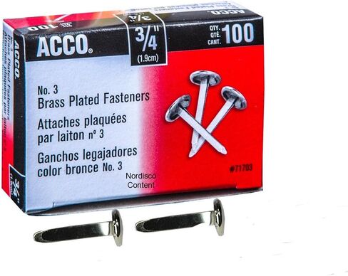 ACCO Brass Paper Fasteners, 3/4", Plated, 1 Box, 100 Fasteners/Box (71703) in Saudi Arabia