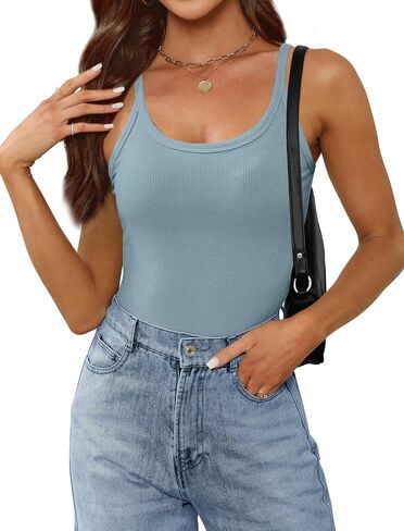 Saloogoe Womens Tank Tops Ribbed Form Fitting Scoop Neck Summer Tops Basic 2 Pack/3 Pack in Saudi Arabia