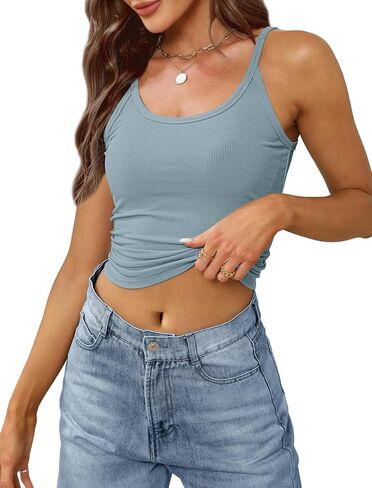 Saloogoe Womens Tank Tops Ribbed Form Fitting Scoop Neck Summer Tops Basic 2 Pack/3 Pack in Saudi Arabia