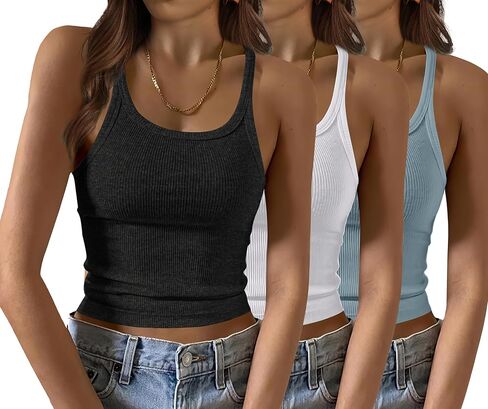 Saloogoe Womens Tank Tops Ribbed Form Fitting Scoop Neck Summer Tops Basic 2 Pack/3 Pack in Saudi Arabia