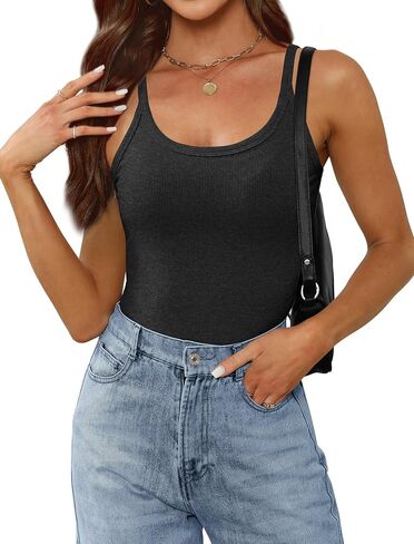 Saloogoe Womens Tank Tops Ribbed Form Fitting Scoop Neck Summer Tops Basic 2 Pack/3 Pack in Saudi Arabia
