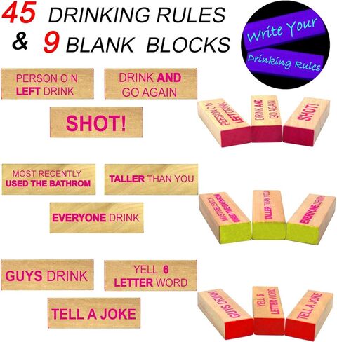ألعاب الشرب لحفلات البالغين، برج تعثر خفيف أسود - ألعاب شرب متوهجة مناسبة للنهار أو الليل، 54 قطعة مع أوامر شرب مرحة، ألعاب التراص لحفلة البالغين in Kuwait