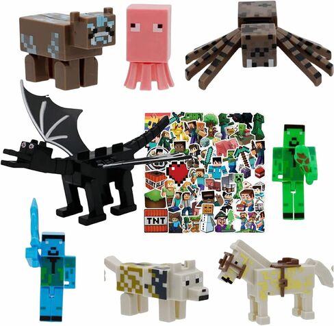 Decrio Miner Cake Topper Craft 50Pcs stickers Dragon Pixel Theme Birthday Party Cake Decoration in Saudi Arabia