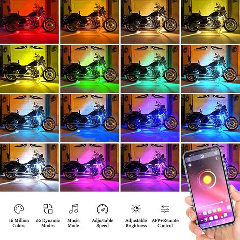 CIIHON Motorcycle RGB LED Lights Kits Motorcycle Light Strip APP Control Smart Brake IP67 Waterproof Accent 12 PCS Compatible with Trikes Golf Carts in Saudi Arabia