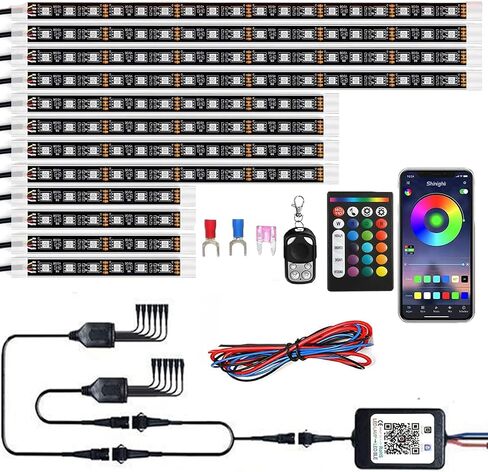 DSOW 12Pcs Motorcycle LED Light Kit Strips APP/IR/RF Wireless Waterproof Underglow Neon Lights Atmosphere Lamp with Remote Controller for for Harley Davidson Honda Kawasaki Suzuki, 1 Year Warranty in Saudi Arabia