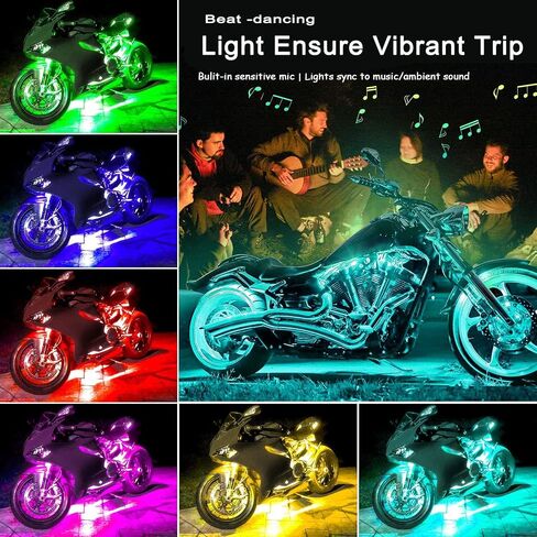 DSOW 12Pcs Motorcycle LED Light Kit Strips APP/IR/RF Wireless Waterproof Underglow Neon Lights Atmosphere Lamp with Remote Controller for for Harley Davidson Honda Kawasaki Suzuki, 1 Year Warranty in Saudi Arabia