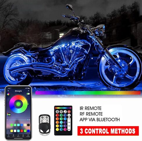 DSOW 12Pcs Motorcycle LED Light Kit Strips APP/IR/RF Wireless Waterproof Underglow Neon Lights Atmosphere Lamp with Remote Controller for for Harley Davidson Honda Kawasaki Suzuki, 1 Year Warranty in Saudi Arabia