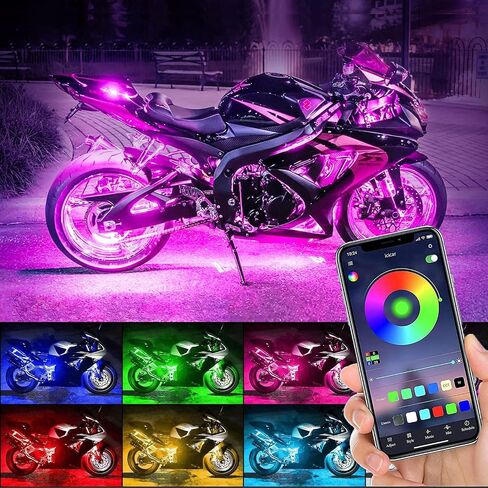 DSOW 12Pcs Motorcycle LED Light Kit Strips APP/IR/RF Wireless Waterproof Underglow Neon Lights Atmosphere Lamp with Remote Controller for for Harley Davidson Honda Kawasaki Suzuki, 1 Year Warranty in Saudi Arabia