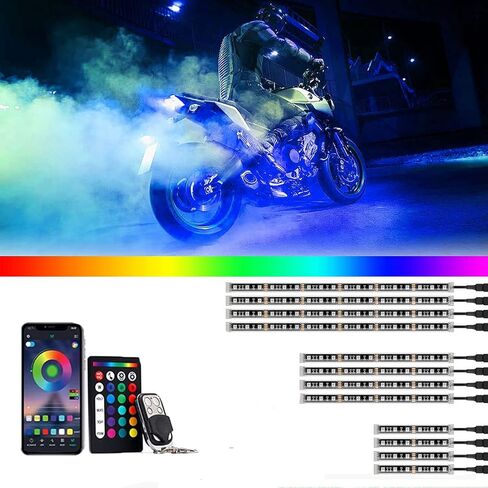 DSOW 12Pcs Motorcycle LED Light Kit Strips APP/IR/RF Wireless Waterproof Underglow Neon Lights Atmosphere Lamp with Remote Controller for for Harley Davidson Honda Kawasaki Suzuki, 1 Year Warranty in Saudi Arabia