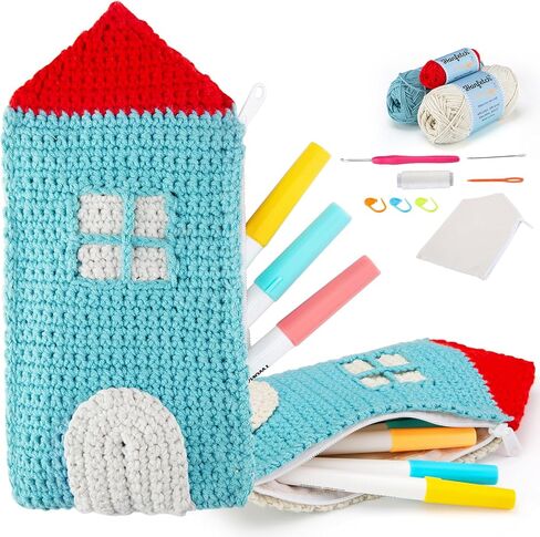 Hanfetch Crochet Kit House-Shaped Pen/Crochet Hook Case for Beginner, Step by Step Video Tutorial and Detailed Guide Instruction DIY Craft Supplies for Adult and Kid with Complete Kit. in Saudi Arabia