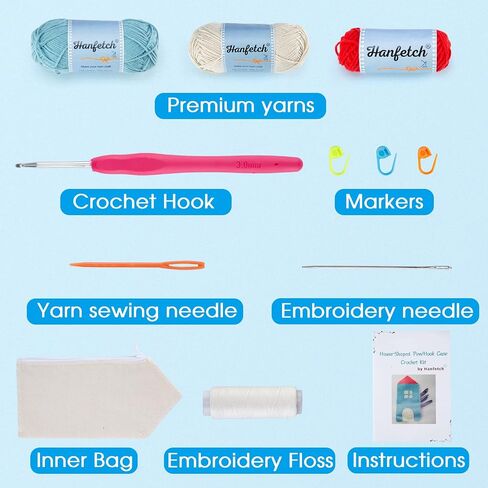 Hanfetch Crochet Kit House-Shaped Pen/Crochet Hook Case for Beginner, Step by Step Video Tutorial and Detailed Guide Instruction DIY Craft Supplies for Adult and Kid with Complete Kit. in Saudi Arabia