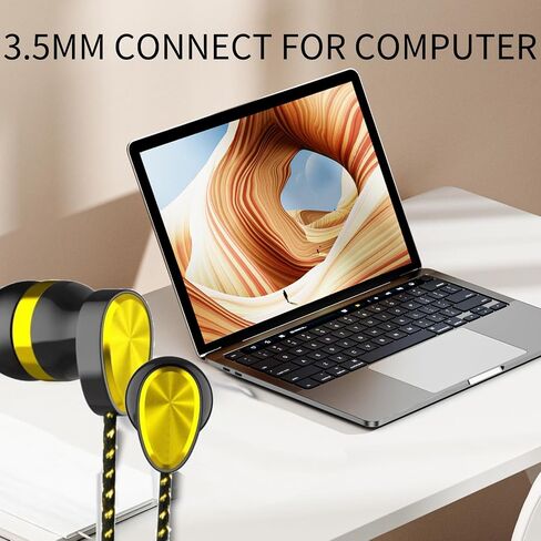 MIRHO Ergonomic Comfort 3.5mm Wired Earbuds with Precision Bass and Stereo Sound,Wired Headphones with mic for Music(Yellow in Saudi Arabia