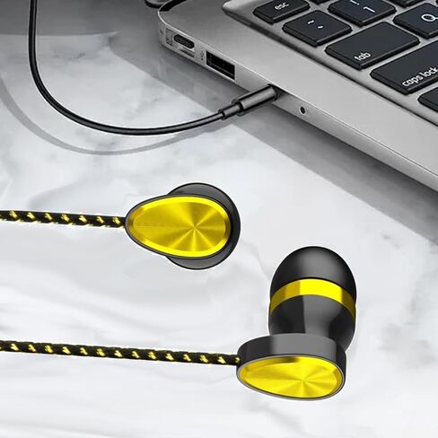 MIRHO Ergonomic Comfort 3.5mm Wired Earbuds with Precision Bass and Stereo Sound,Wired Headphones with mic for Music(Yellow in Saudi Arabia