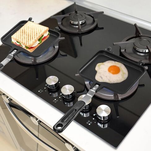 Cididu Hot Sandwich Maker, Sandwich Toaster Gas Stove, Double-sided Non-stick Frying Pan for Bread Cheese Pancake Breakfast, Stovetop Sandwich Grill Press Flip Pan for Camping Home in Saudi Arabia