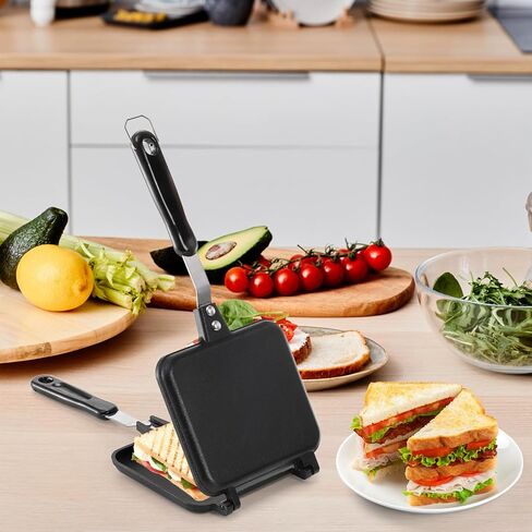 Cididu Hot Sandwich Maker, Sandwich Toaster Gas Stove, Double-sided Non-stick Frying Pan for Bread Cheese Pancake Breakfast, Stovetop Sandwich Grill Press Flip Pan for Camping Home in Saudi Arabia