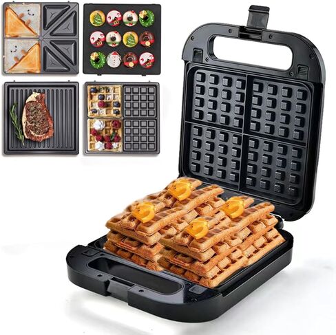 Sandwich Maker 4 in 1,Mini Donut Maker 12 Holes, 4 Slice Waffle Maker 1400W Panini Press Grill with Non-stick Plates, Double-Sided Heating, Indicator Lights, Cool Touch Handle, Easy to Use & Clean in Saudi Arabia
