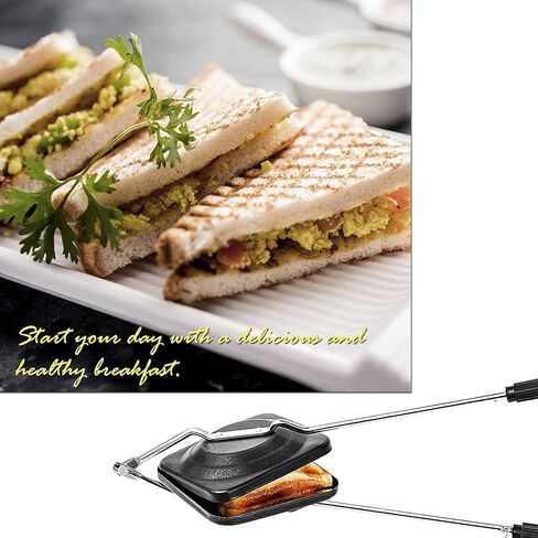 Vaishnavi Creations Manual Sandwich Maker, Gas Sandwich Toaster, Stove top Sandwich Press Toaster - Black, Non-Stick Grilled Sandwich Toaster with Handle, Length - 15, Width - 4.5, Height- 2 Inches in Saudi Arabia