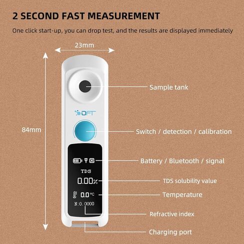 RCYAGO Bluetooth Brix Refractometer with ATC, Digital Coffee Densitometer Coffee Concentration Refractometer, Range 0-32% Brix Meter TDS 0-26% in Saudi Arabia