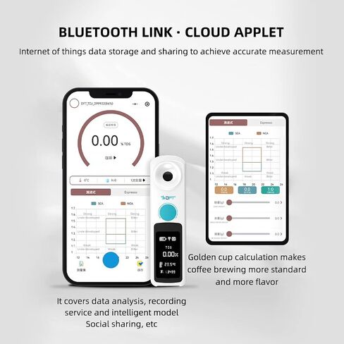 RCYAGO Bluetooth Brix Refractometer with ATC, Digital Coffee Densitometer Coffee Concentration Refractometer, Range 0-32% Brix Meter TDS 0-26% in Saudi Arabia