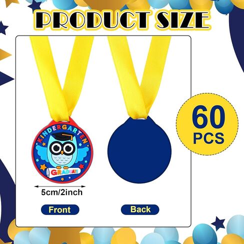 Remuuly 60 Pcs Kindergarten Graduation Medals for Kids Bulk 2 Inch Graduation Award Medals with Yellow Neck Ribbon Rubber Preschool Kindergarten Awards for Graduating Gifts Favors in Saudi Arabia