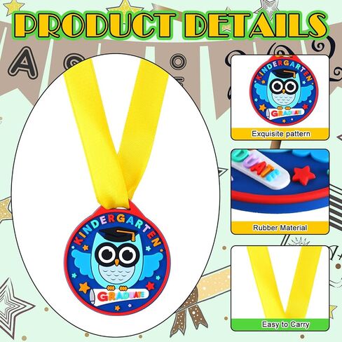 Remuuly 60 Pcs Kindergarten Graduation Medals for Kids Bulk 2 Inch Graduation Award Medals with Yellow Neck Ribbon Rubber Preschool Kindergarten Awards for Graduating Gifts Favors in Saudi Arabia