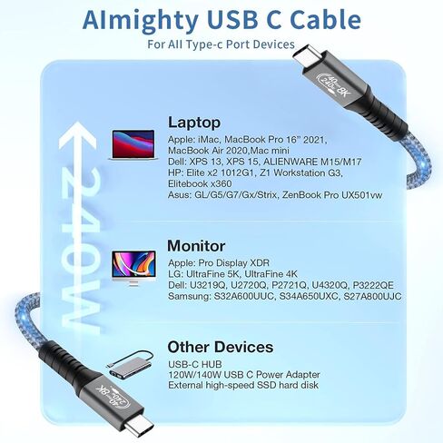 Leehitech USB 4 Short Cable 2 Packs, 1FT 240W Thunderbolt 4 Cable, Support 40Gbps High Speed Data Transfer and 8K Display Video Output for iPhone 15 Pro, iPad, Thunderbolt 4/3 in Saudi Arabia