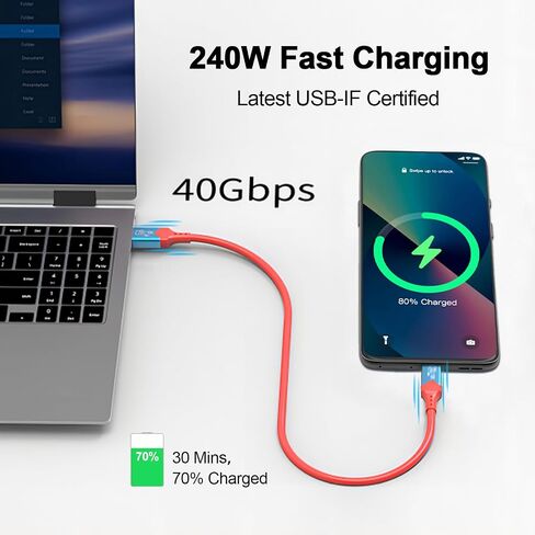 Leehitech USB 4 Short Cable 2 Packs, 1FT 240W Thunderbolt 4 Cable, Support 40Gbps High Speed Data Transfer and 8K Display Video Output for iPhone 15 Pro, iPad, Thunderbolt 4/3 in Saudi Arabia