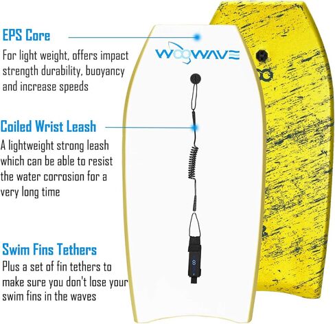 WOOWAVE Bodyboard 33 بوصة/36 بوصة/41 بوصة لوح جسم خفيف الوزن للغاية مع مقود معصم ملفوف، وحبال زعانف السباحة، وجزء سفلي من EPS، مثالي لركوب الأمواج للأطفال والمراهقين والبالغين in Kuwait