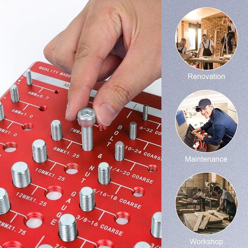 Sendoger Square Thread Checker, Nut and Bolt Thread Checker, Bolt Size and Thread Identifier Gauge，with 28 (14 Standard & 14 Metric) Bolt and Nut Gauge (Blue) in Saudi Arabia