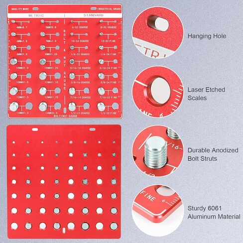 Sendoger Square Thread Checker, Nut and Bolt Thread Checker, Bolt Size and Thread Identifier Gauge，with 28 (14 Standard & 14 Metric) Bolt and Nut Gauge (Blue) in Saudi Arabia