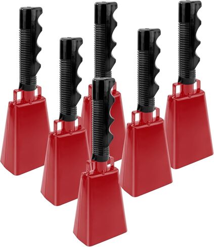 6 Pack 10 inch Cow Bell with Handle Cowbells, Red Noise Maker Cowbell Cheering Bell Sporting Cowbells for Sporting Events in Saudi Arabia