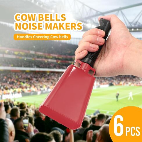 6 Pack 10 inch Cow Bell with Handle Cowbells, Red Noise Maker Cowbell Cheering Bell Sporting Cowbells for Sporting Events in Saudi Arabia
