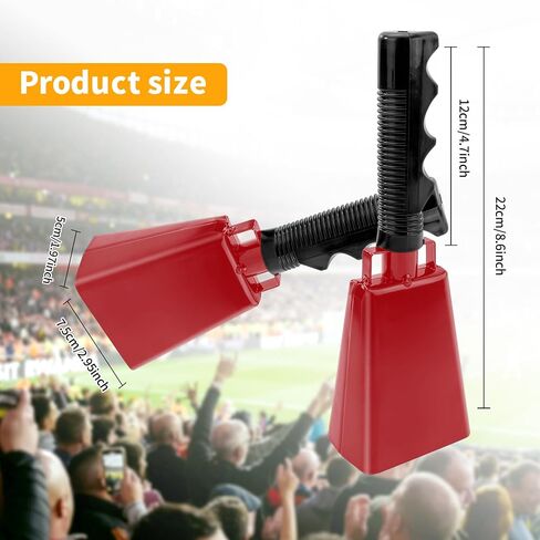 6 Pack 10 inch Cow Bell with Handle Cowbells, Red Noise Maker Cowbell Cheering Bell Sporting Cowbells for Sporting Events in Saudi Arabia
