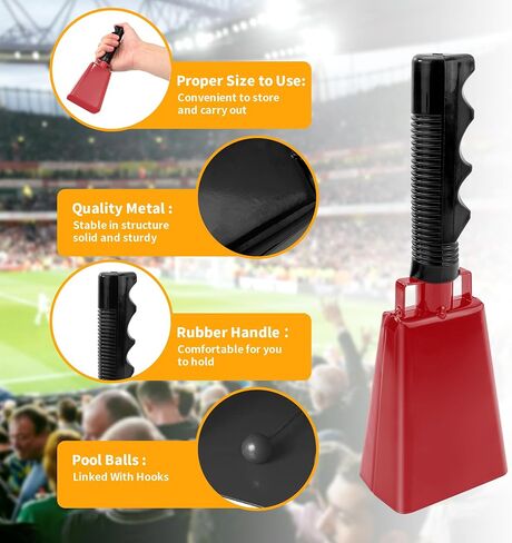 6 Pack 10 inch Cow Bell with Handle Cowbells, Red Noise Maker Cowbell Cheering Bell Sporting Cowbells for Sporting Events in Saudi Arabia