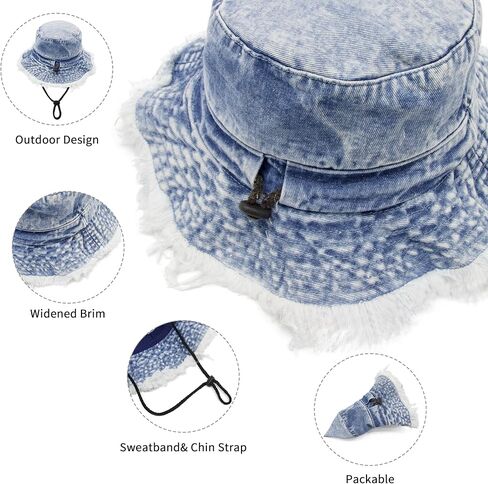 قبعات دلو من الدنيم من YOFARCHOY للنساء، قبعة شمس للاستخدام الخارجي للرجال والنساء، طراز عتيق متعثر، حافة واسعة متوترة in Kuwait