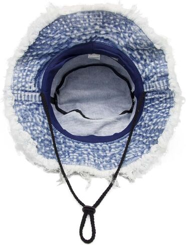 قبعات دلو من الدنيم من YOFARCHOY للنساء، قبعة شمس للاستخدام الخارجي للرجال والنساء، طراز عتيق متعثر، حافة واسعة متوترة in Kuwait