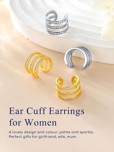 Suplight 925 Sterling Silver Ear Cuff Earrings for Women 22k Gold/White Gold/Black Plated Ear Cuffs Non Piercing, Hypoallergenic Cz Huggie Clip On Cartilage Earring Dainty Jewelry for Women Girls in Saudi Arabia