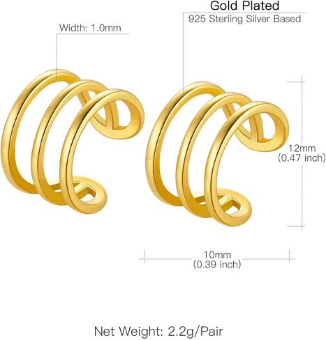 Suplight 925 Sterling Silver Ear Cuff Earrings for Women 22k Gold/White Gold/Black Plated Ear Cuffs Non Piercing, Hypoallergenic Cz Huggie Clip On Cartilage Earring Dainty Jewelry for Women Girls in Saudi Arabia