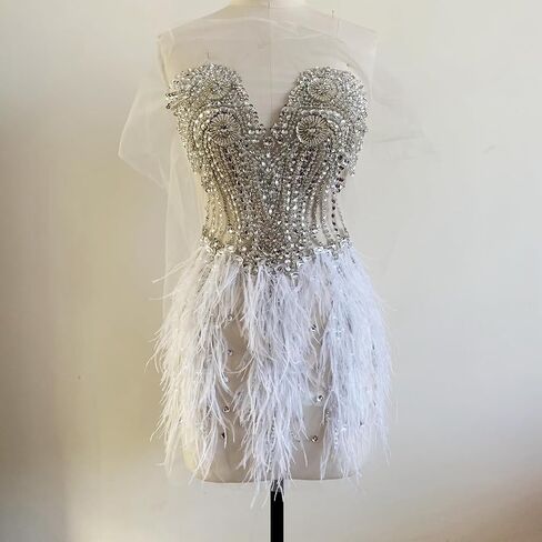 Zbroh Beautiful Ostrich fur decoration large full bodice applique pure handsewing rhinestones beads lace trim patches in Saudi Arabia